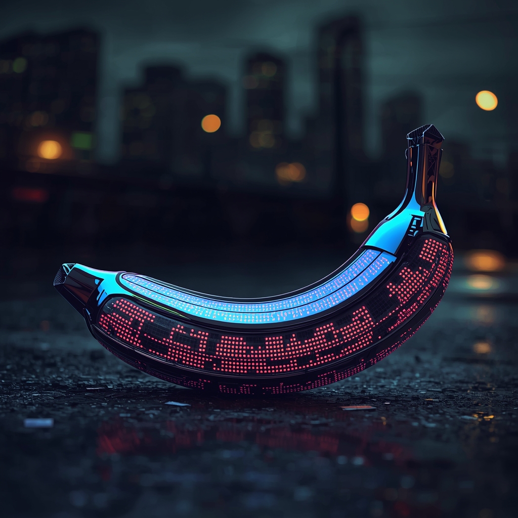A cyberpunk style nano banana with neon lights
